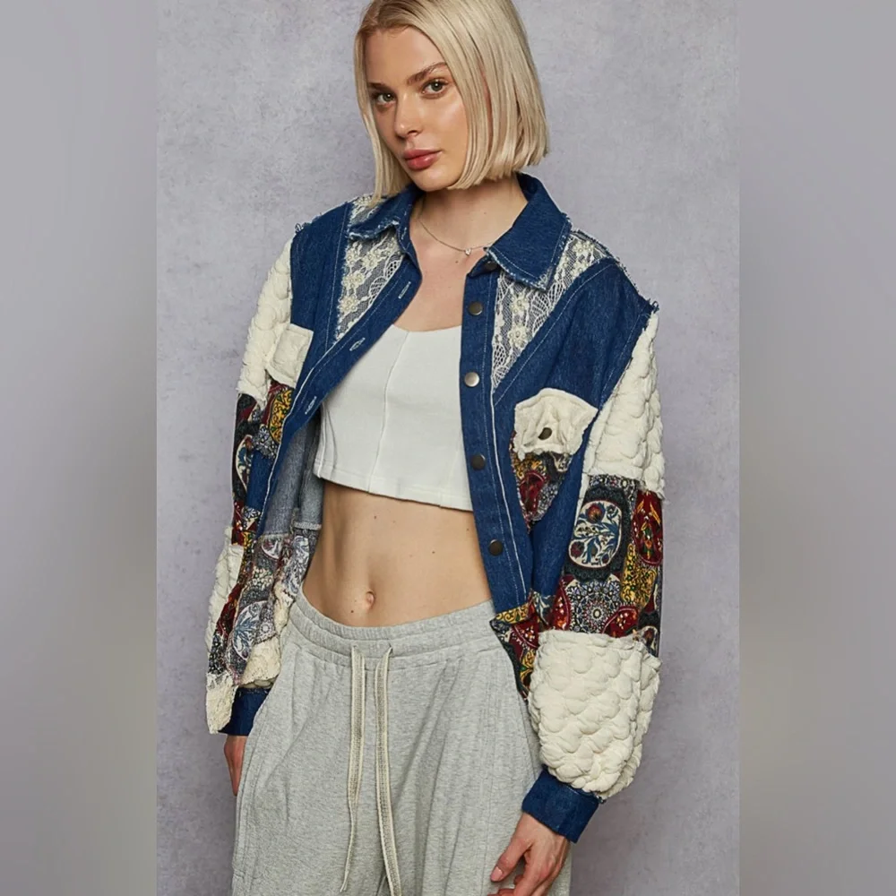 POL Multicolor Patchwork Jean Oversized Jacket - Picture 4 of 5